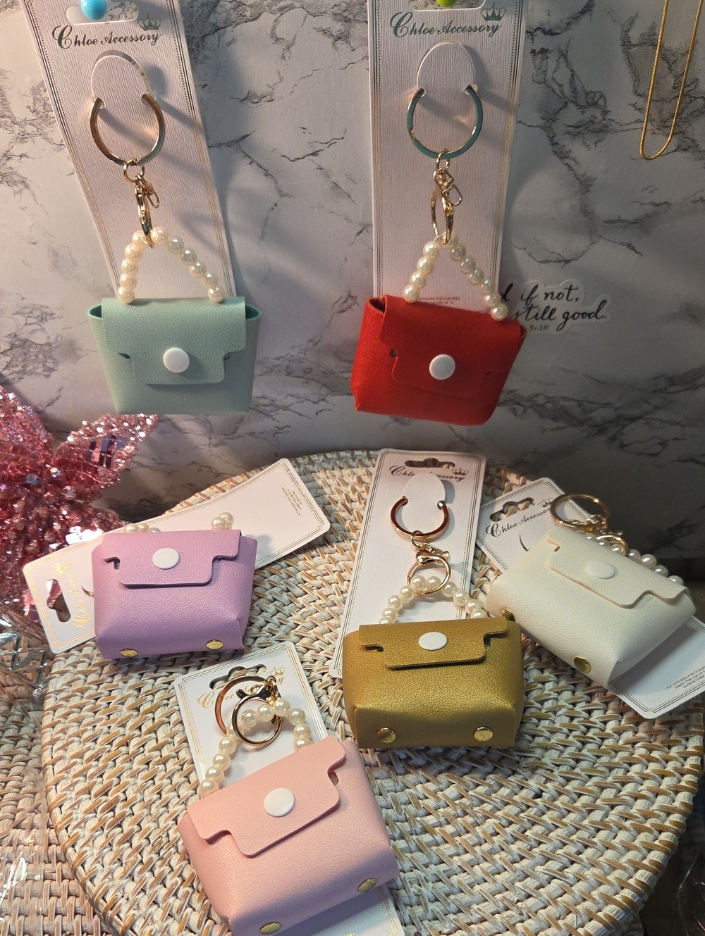 6 For 25 Pearl-Handle Mini Bag Keychain - Pastel Mix